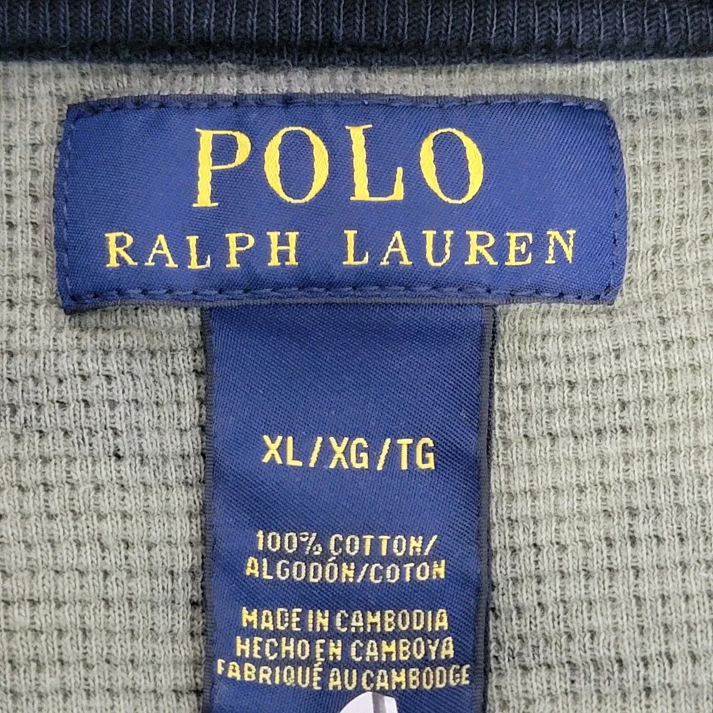 Polo Ralph Lauren Thermal Shirt Mens XL Green Camo Waffle Knit Long Sleeve Fall